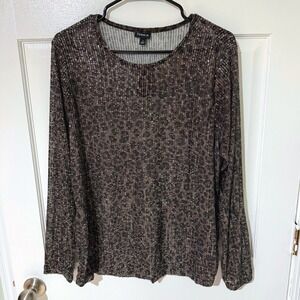 Torrid Womens Plus Size 2 Leopard Sequin Long Sleeve Ribbed Knit Top Brown Black